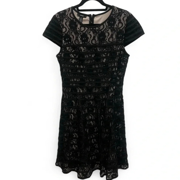 Alfani lace cap sleeve fully lined fit & flare dress size 10 black and nude - Picture 1 of 8